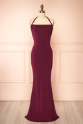 Lindy Burgundy | Fitted Open Back Maxi Dress with Versatile Neckline