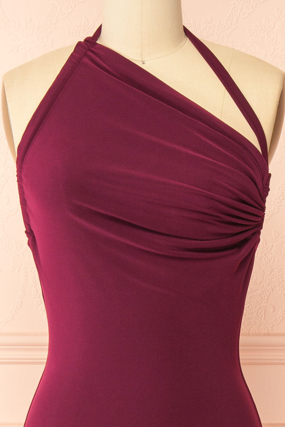 Lindy Burgundy | Fitted Open Back Maxi Dress with Versatile Neckline