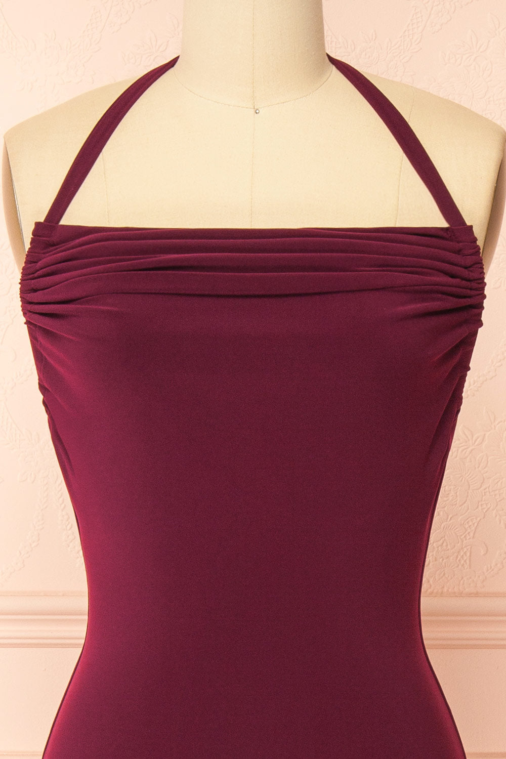 Lindy Burgundy | Fitted Open Back Maxi Dress with Versatile Neckline