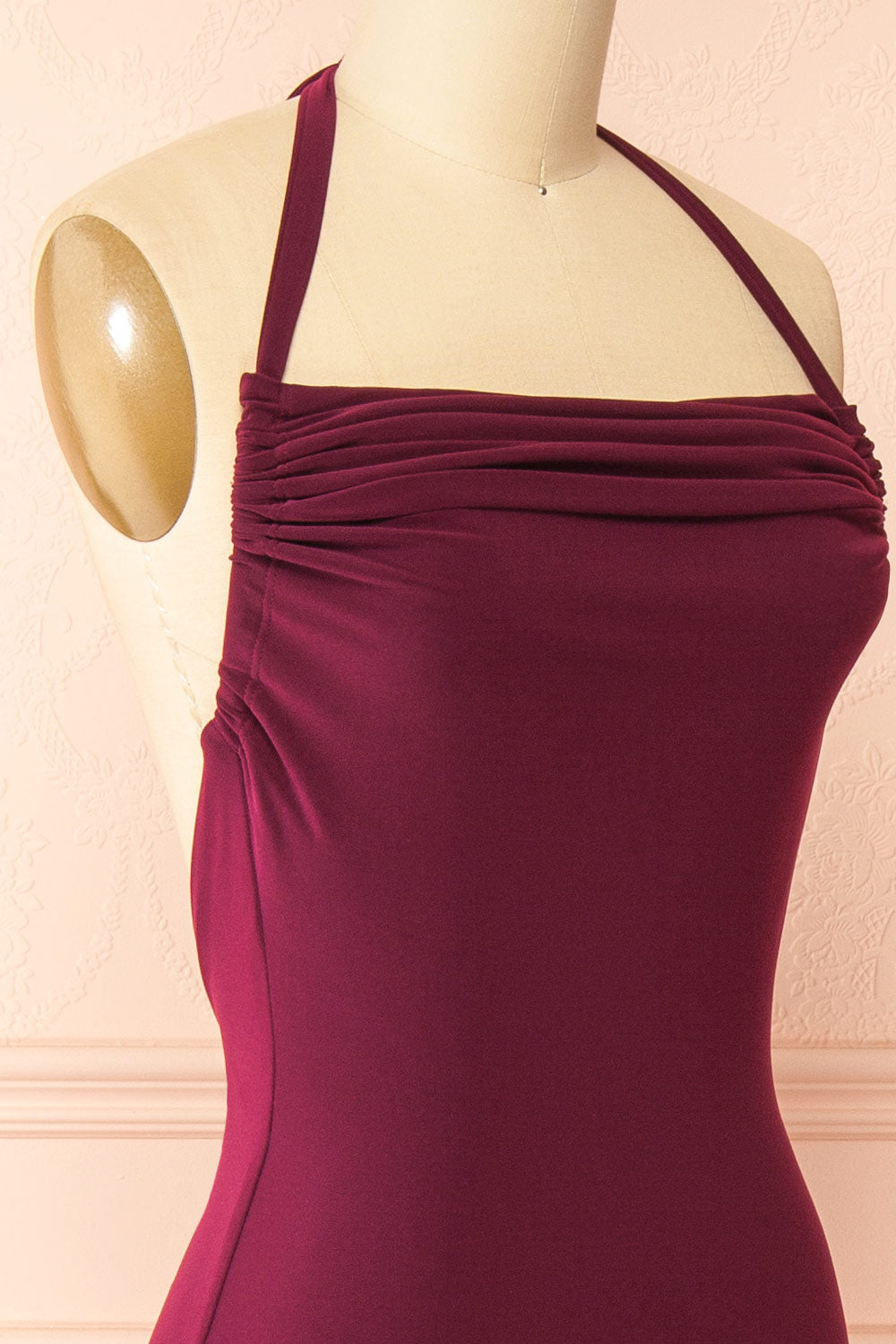 Lindy Burgundy | Fitted Open Back Maxi Dress with Versatile Neckline