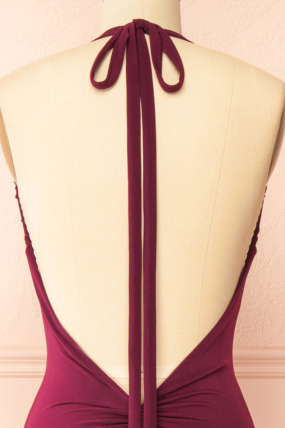 Lindy Burgundy | Fitted Open Back Maxi Dress with Versatile Neckline