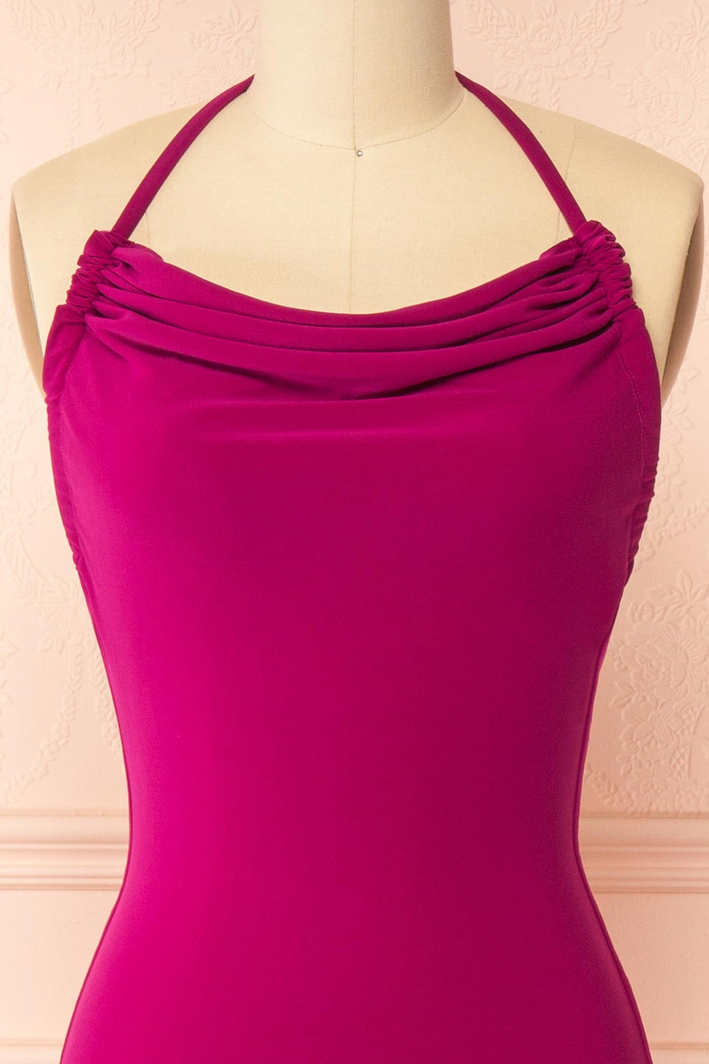 Lindy Fuchsia | Fitted Open Back Maxi Dress with Versatile Neckline