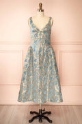 Liorin | Blue Midi Floral Dress with Pockets