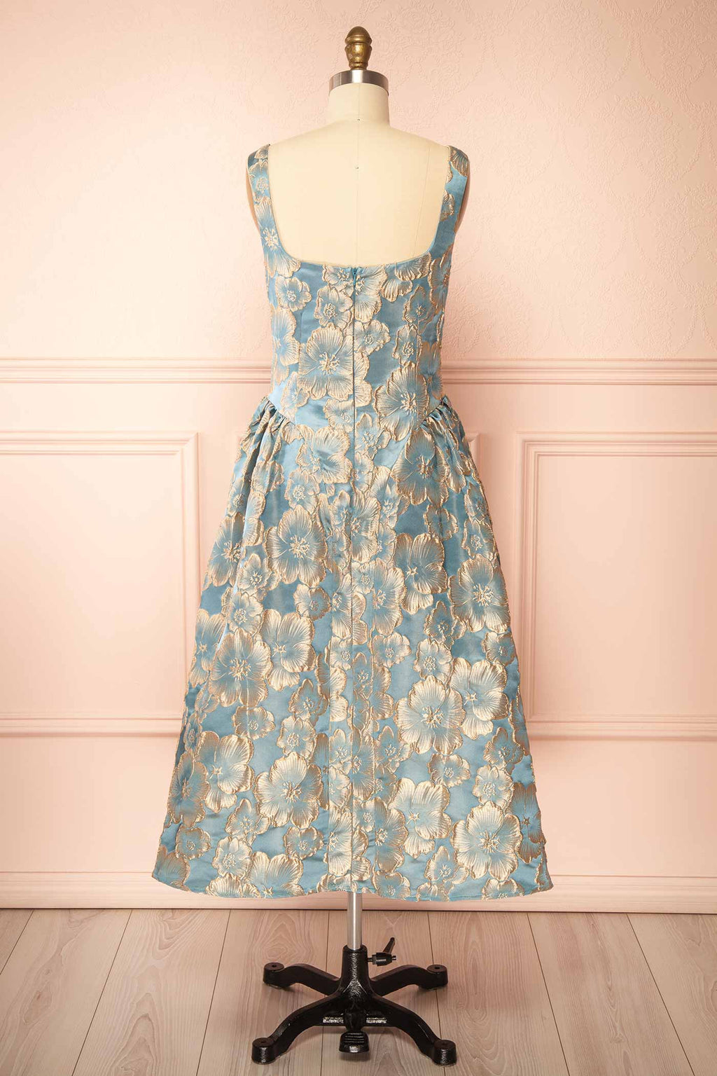 Liorin | Blue Midi Floral Dress with Pockets
