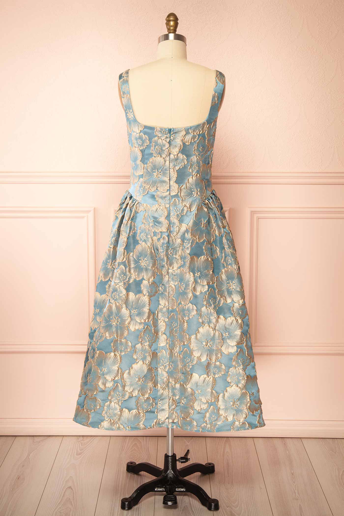 Liorin | Blue Midi Floral Dress with Pockets