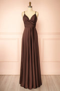 Lizza Brown | Satin Maxi Dress with Slit