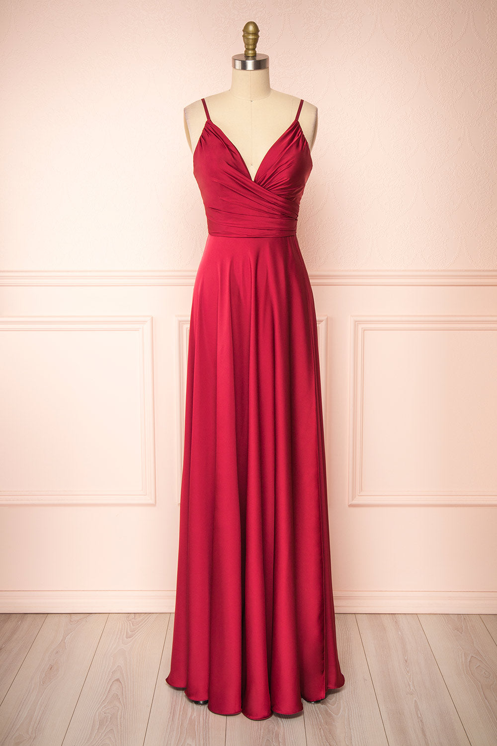 Lizza Burgundy | Satin Maxi Dress with Slit