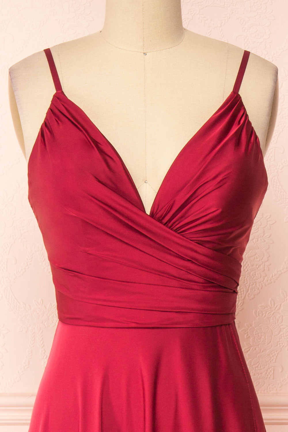 Lizza Burgundy | Satin Maxi Dress with Slit