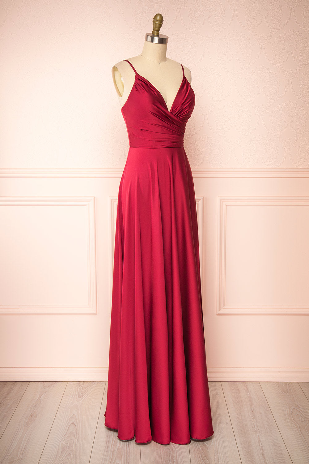 Lizza Burgundy | Satin Maxi Dress with Slit