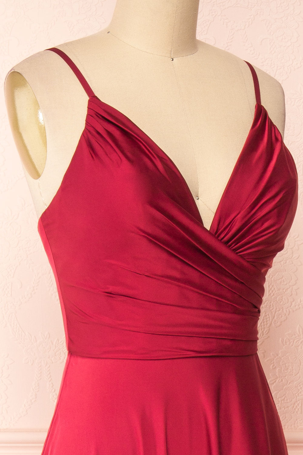 Lizza Burgundy | Satin Maxi Dress with Slit