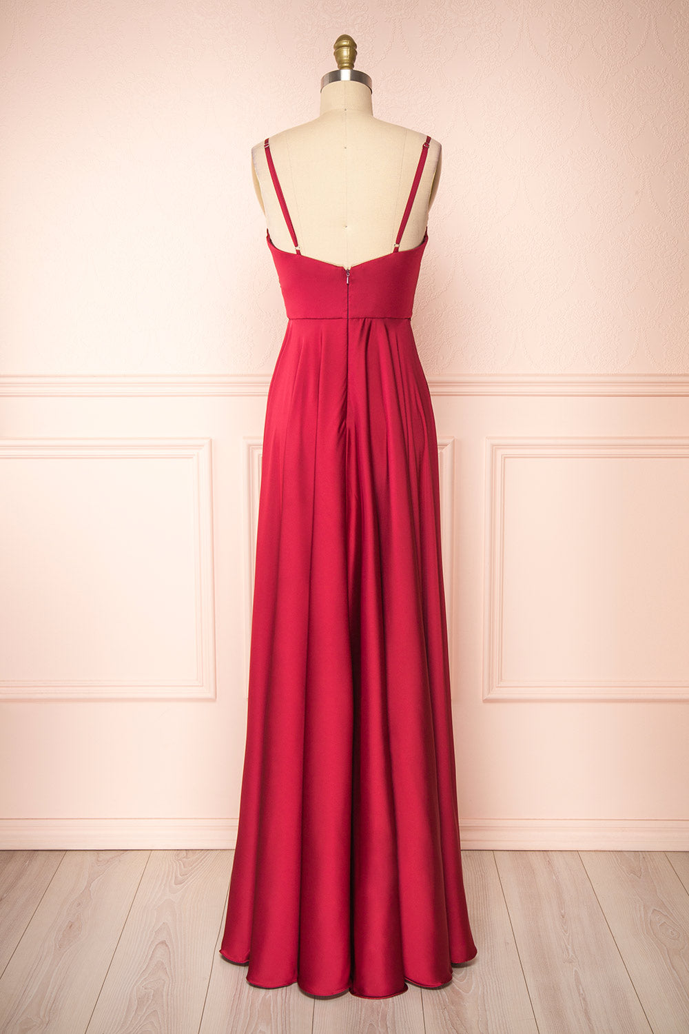 Lizza Burgundy | Satin Maxi Dress with Slit