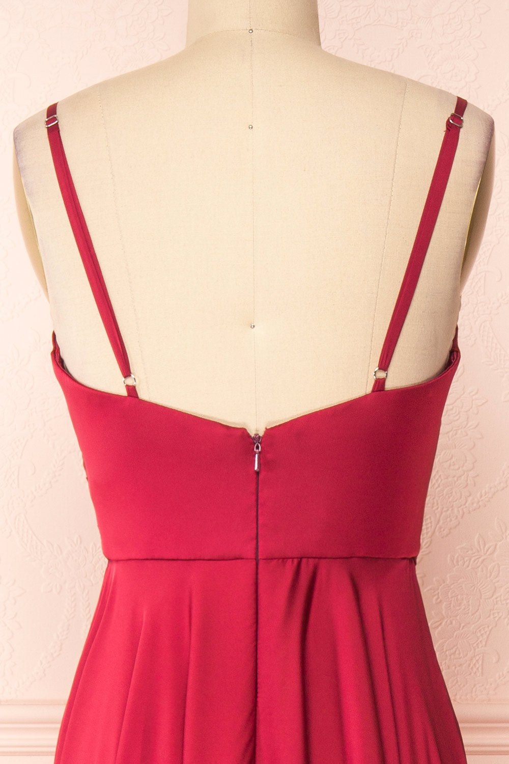 Lizza Burgundy | Satin Maxi Dress with Slit
