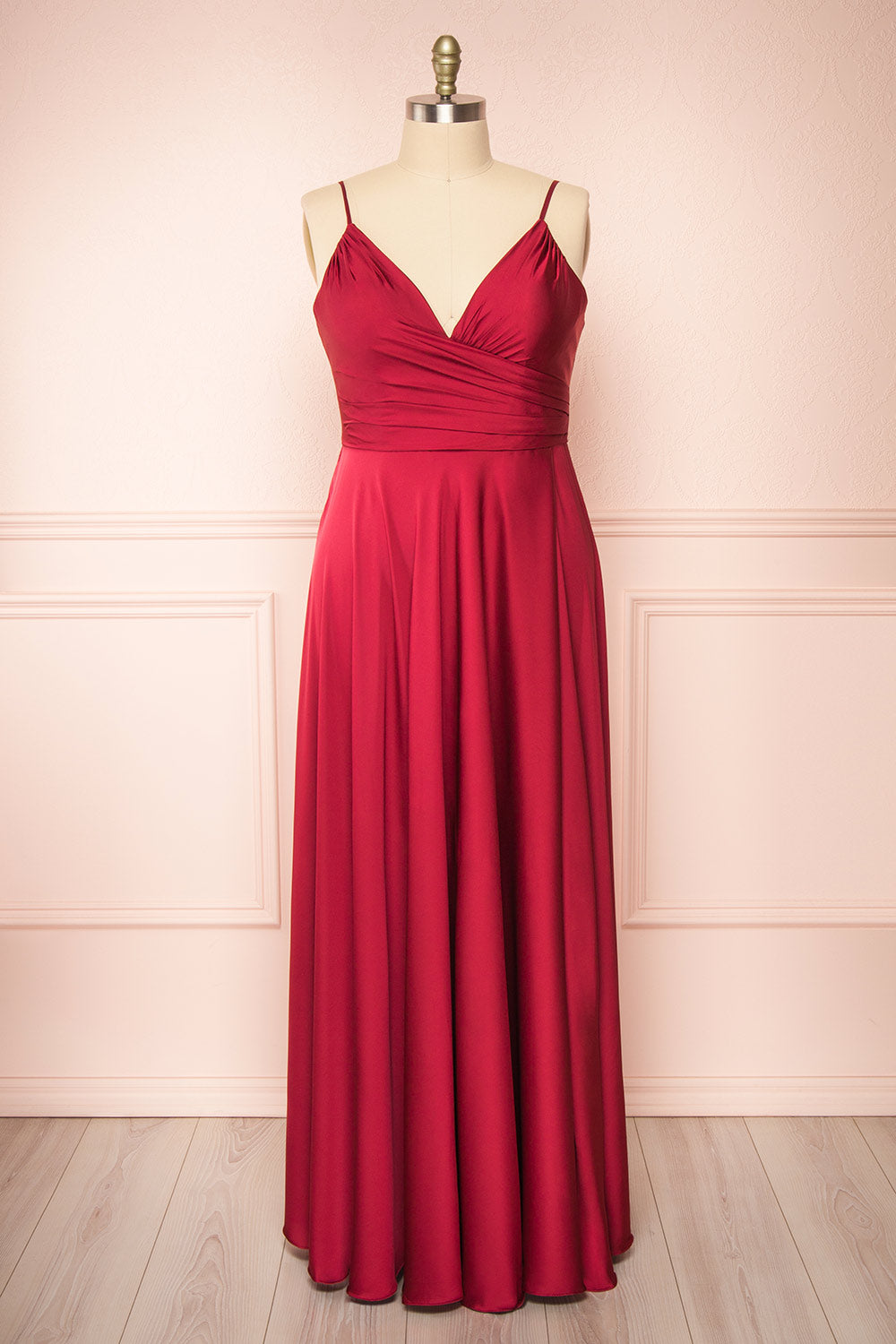 Lizza Burgundy | Satin Maxi Dress with Slit