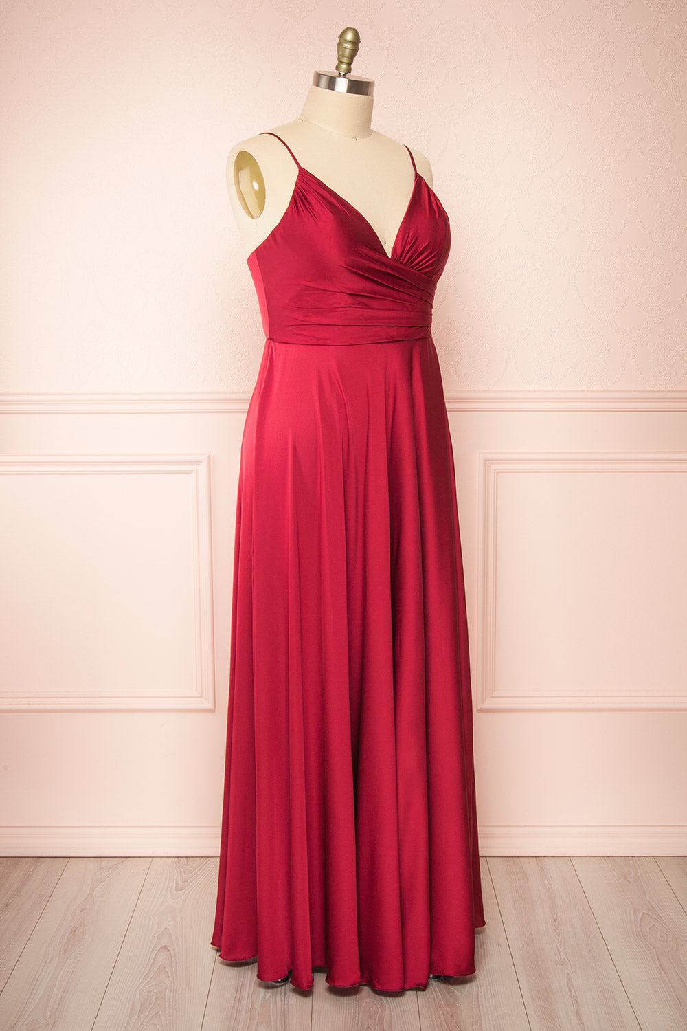Lizza Burgundy | Satin Maxi Dress with Slit
