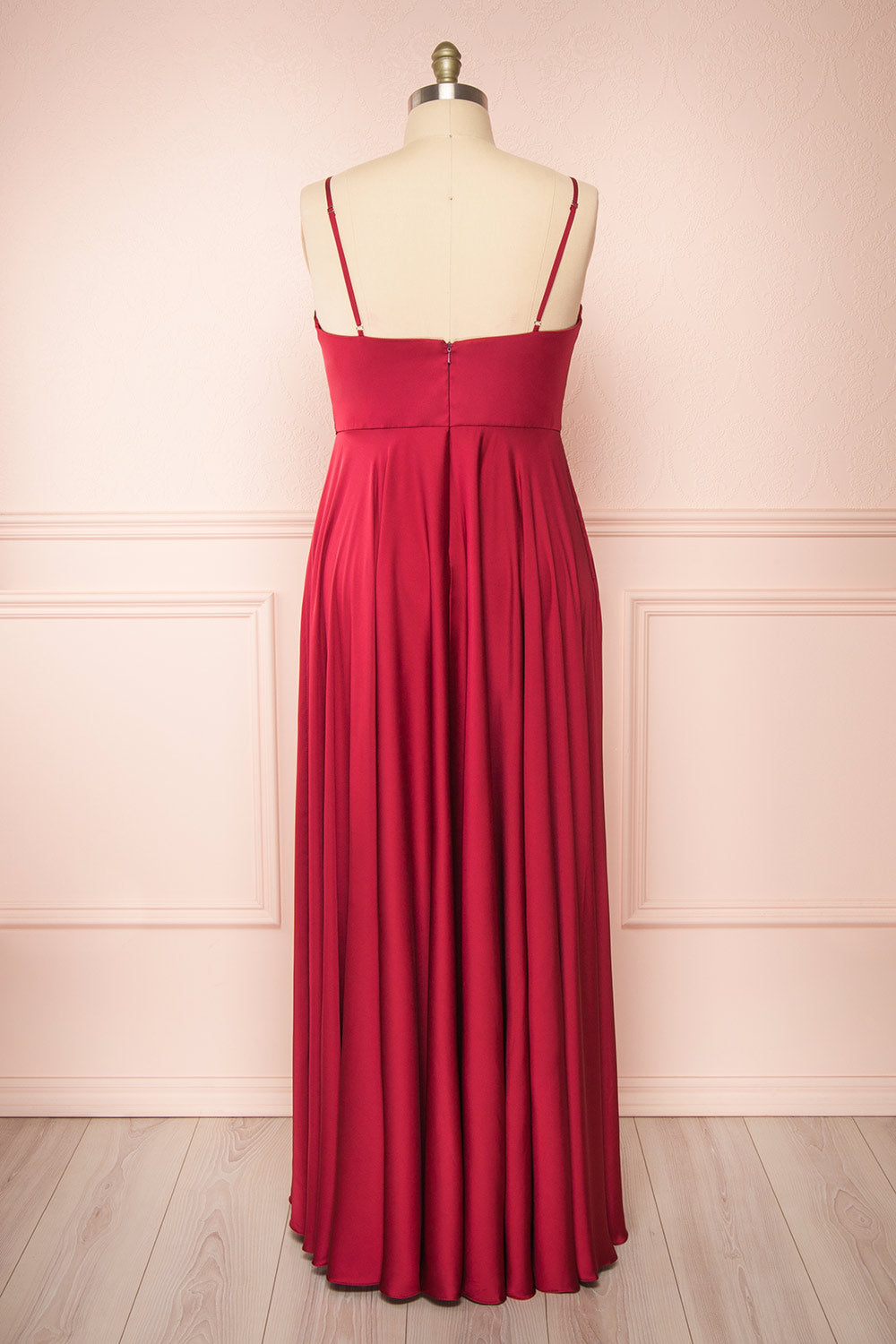 Lizza Burgundy | Satin Maxi Dress with Slit