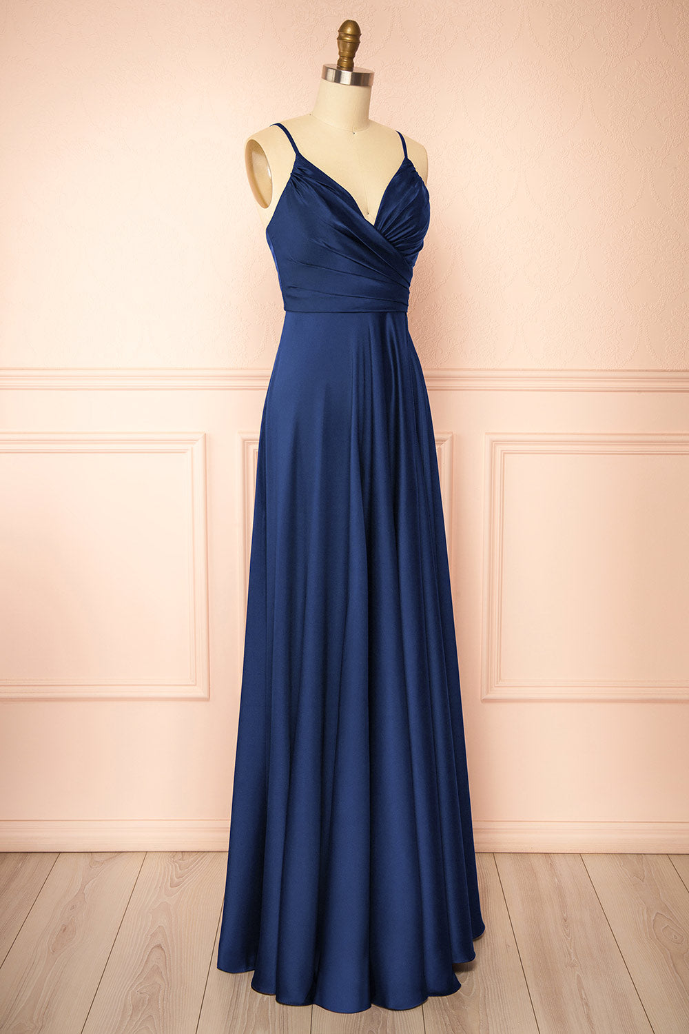 Lizza Navy | Satin Maxi Dress with Slit