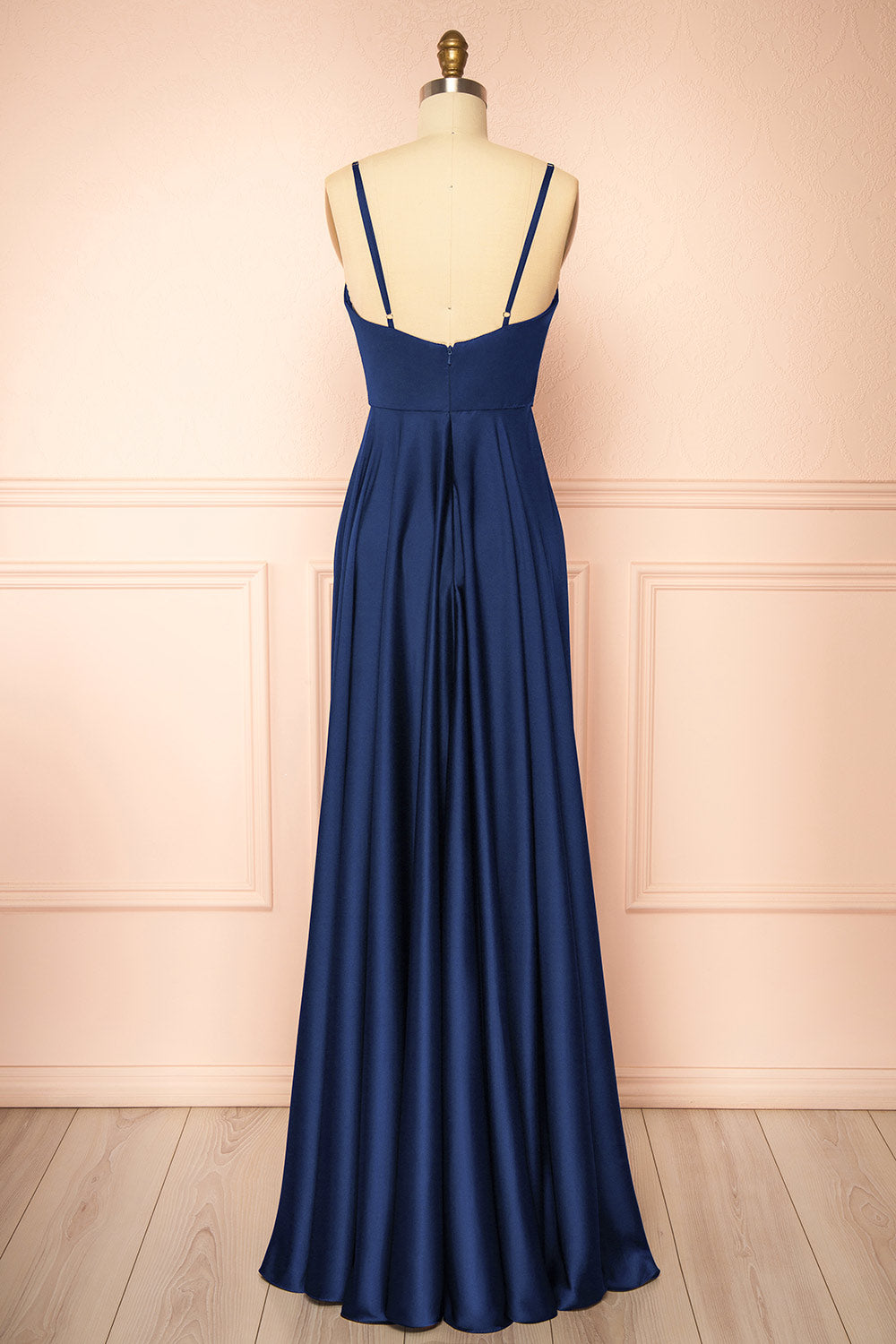 Lizza Navy | Satin Maxi Dress with Slit
