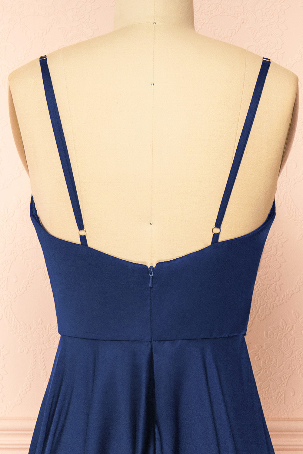 Lizza Navy | Satin Maxi Dress with Slit