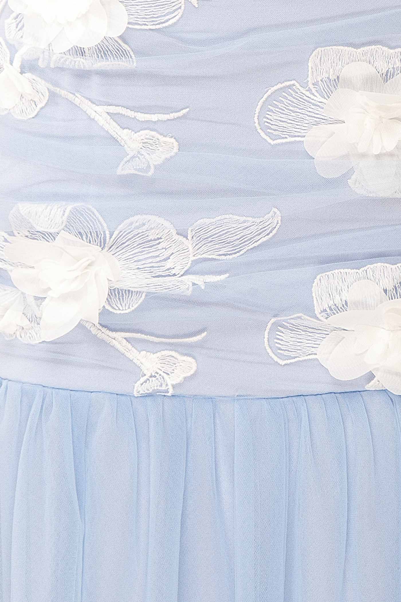 Lyrielle | Blue Strapless Maxi Dress with Floral Appliques