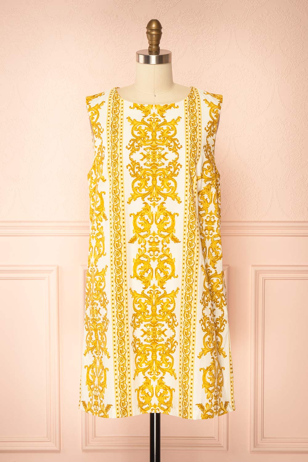 Madge | Short Straight Dress with Baroque Print