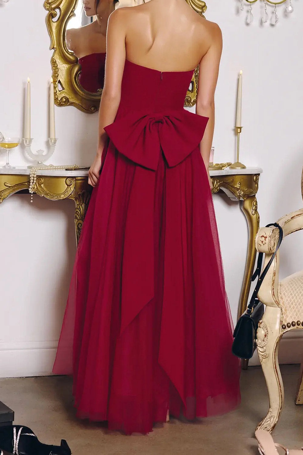 Makoto Burgundy | Maxi Strapless A-Line Dress