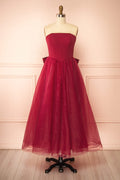 Makoto Burgundy | Maxi Strapless A-Line Dress