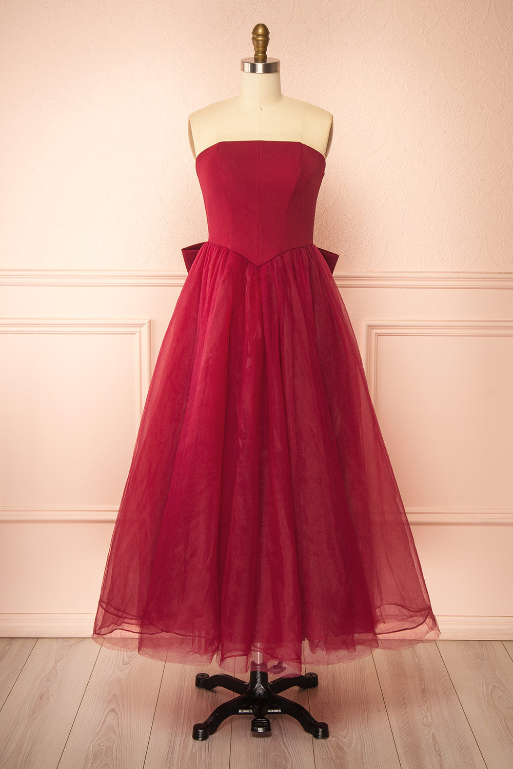 Makoto Burgundy | Maxi Strapless A-Line Dress