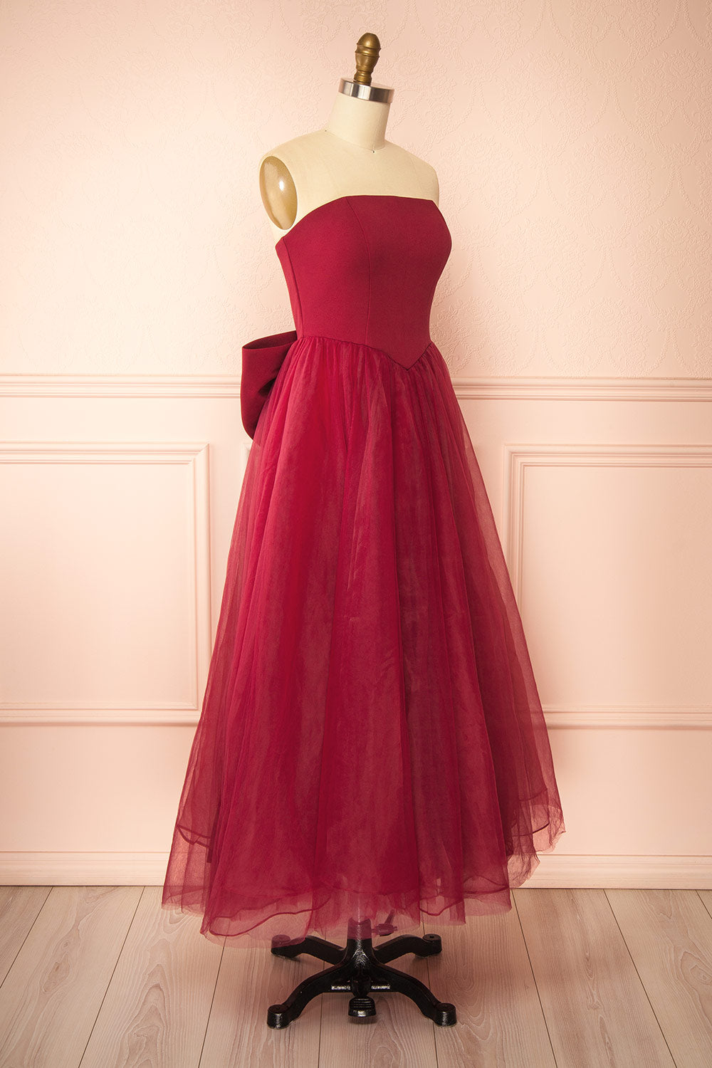 Makoto Burgundy | Maxi Strapless A-Line Dress