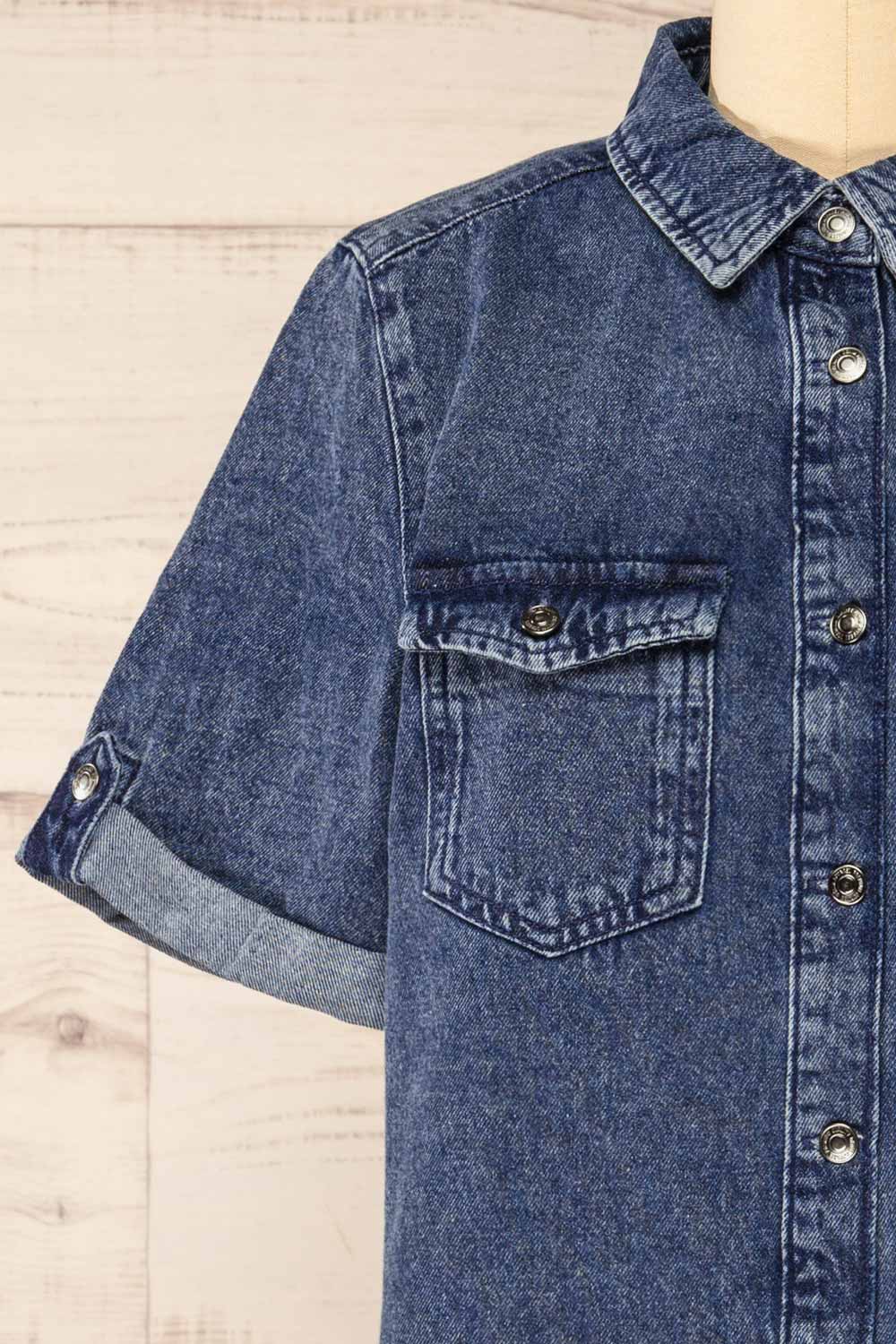 Malda | Short Blue Denim Shirt Dress with Pockets