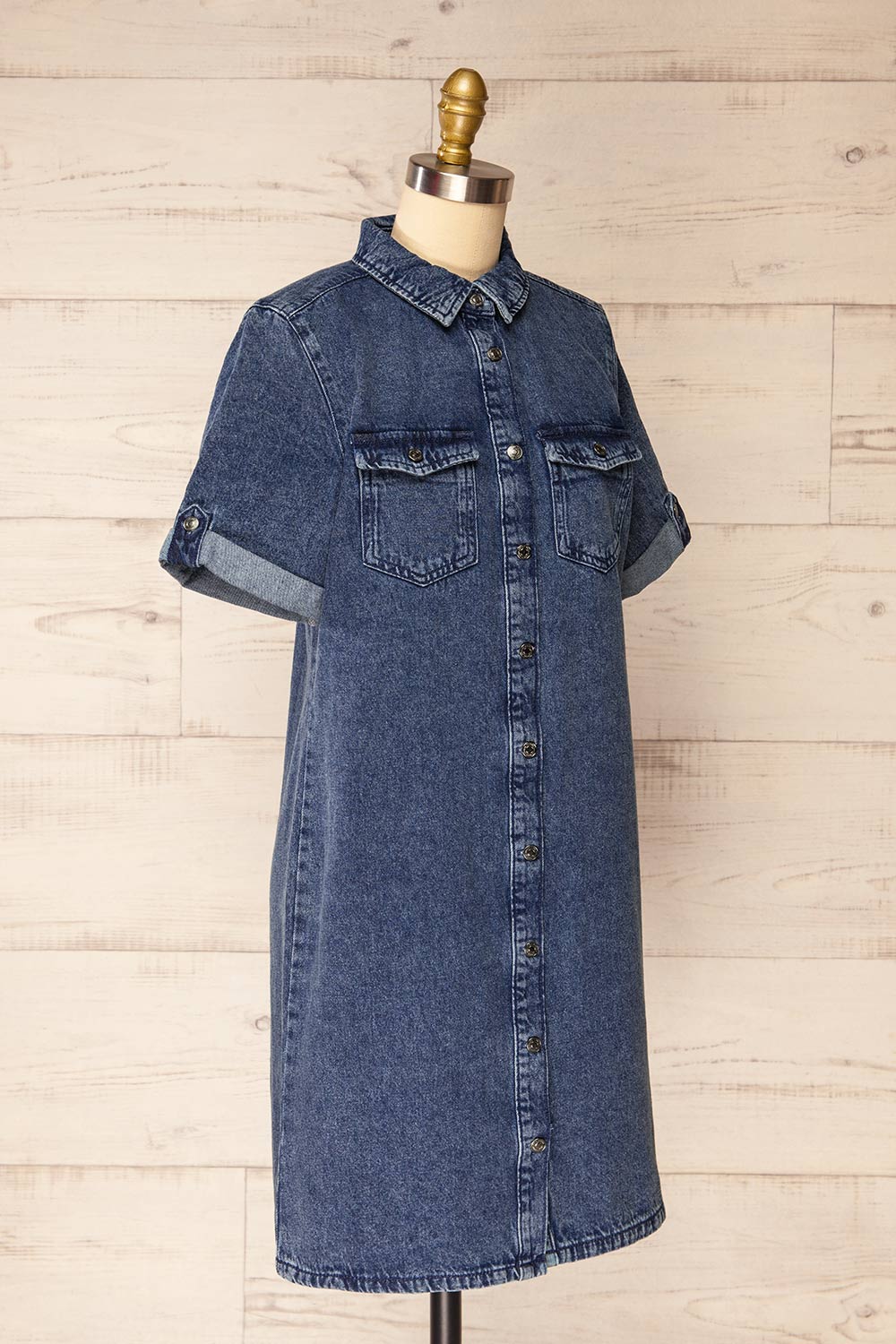 Malda | Short Blue Denim Shirt Dress with Pockets