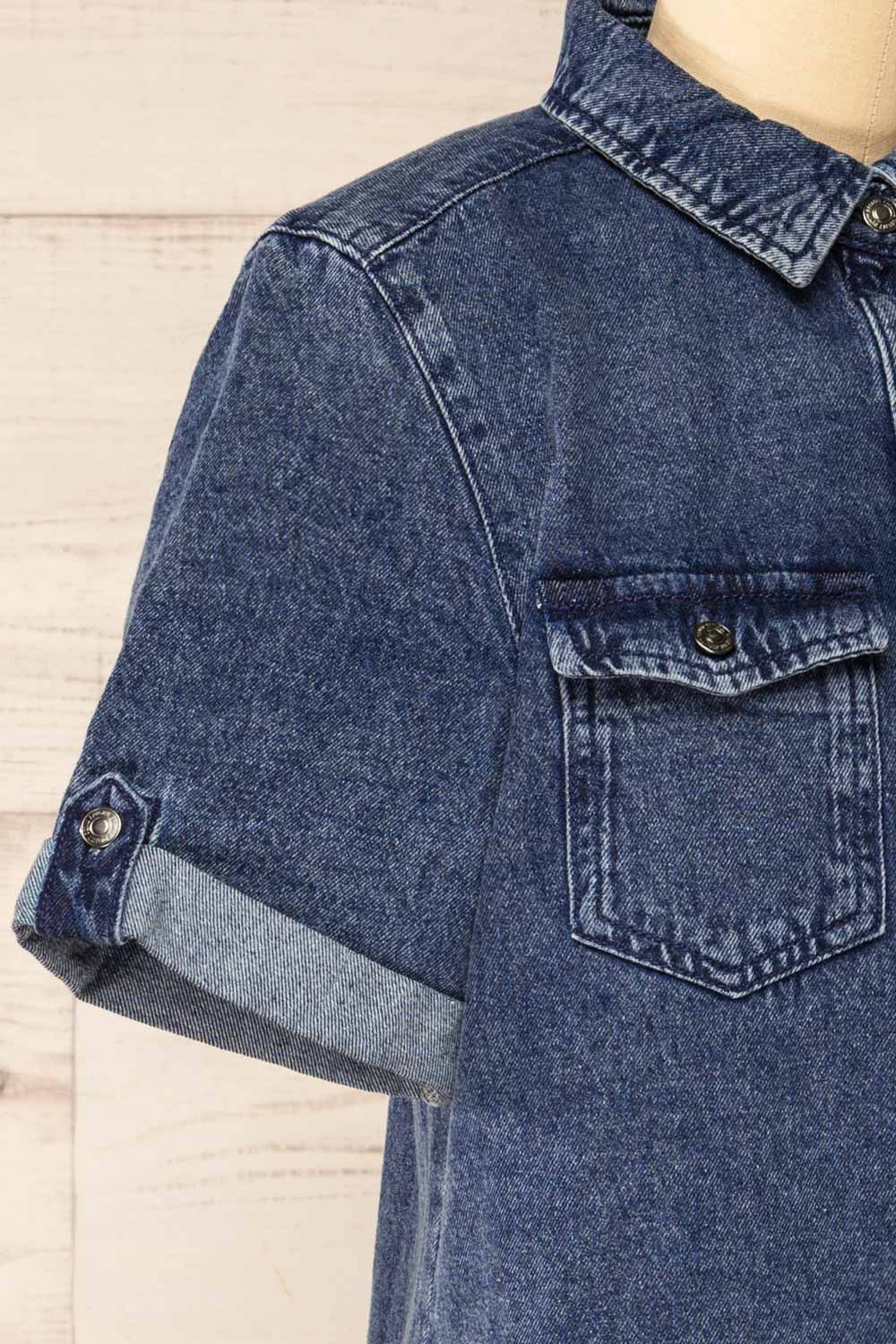 Malda | Short Blue Denim Shirt Dress with Pockets