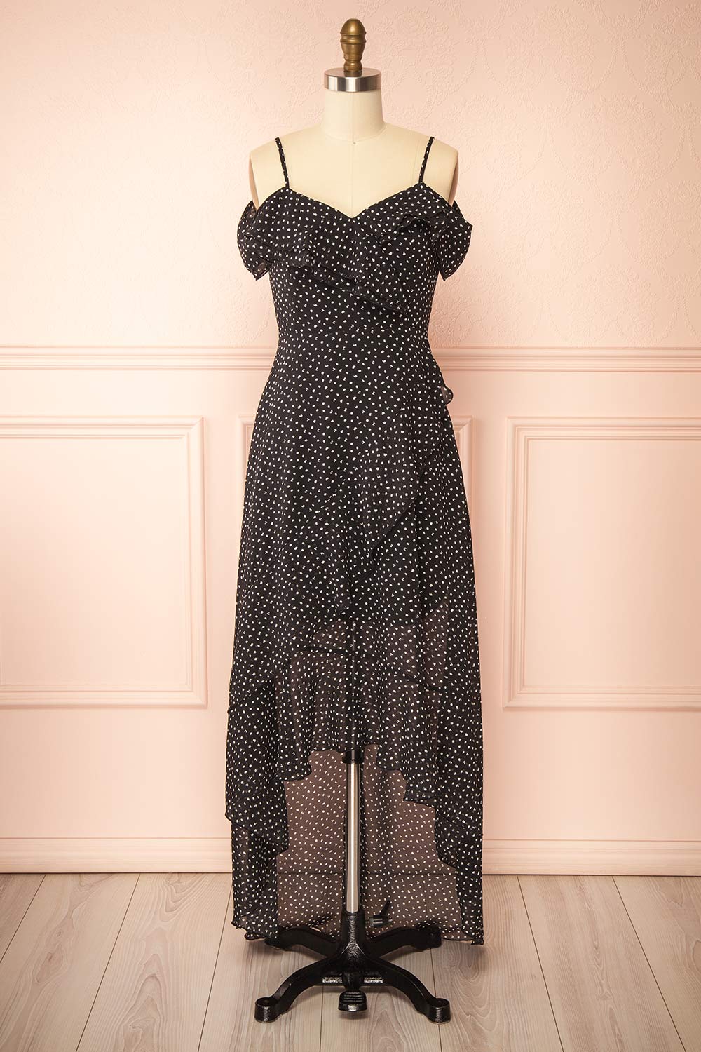 Maralda | Black Maxi Dress with Polka Dots