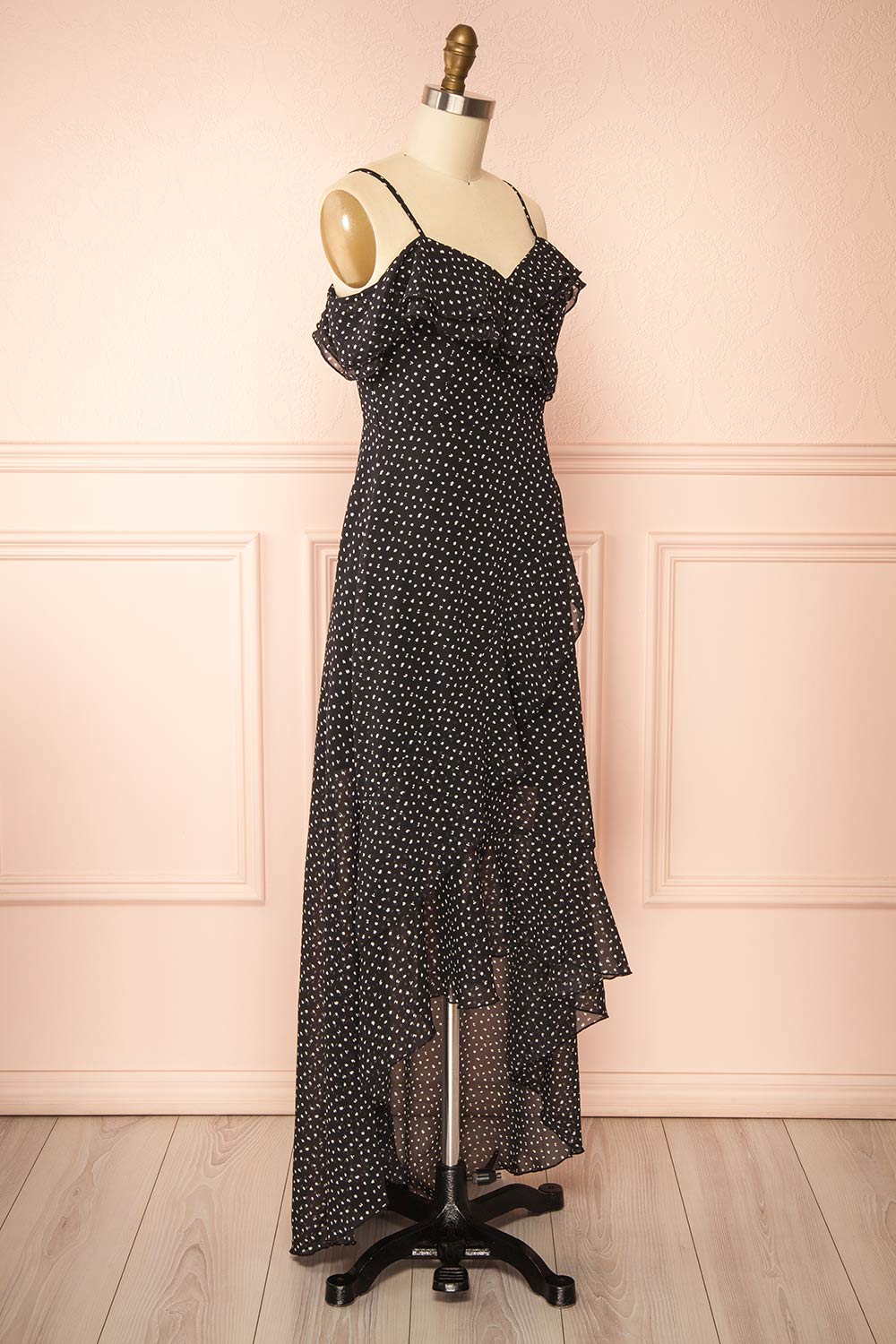 Maralda | Black Maxi Dress with Polka Dots
