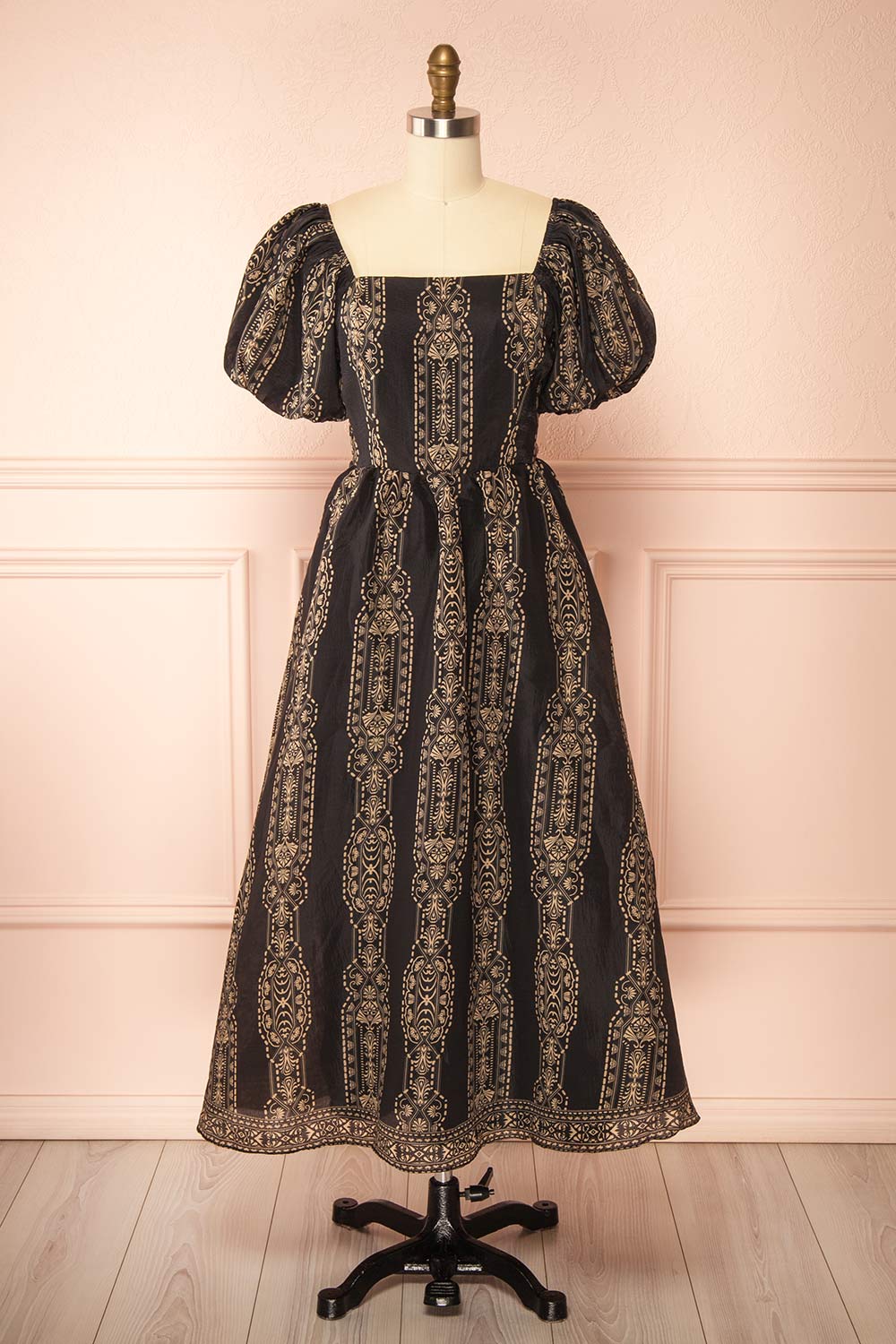 Marcie | Midi Dress with Puffs Sleeves