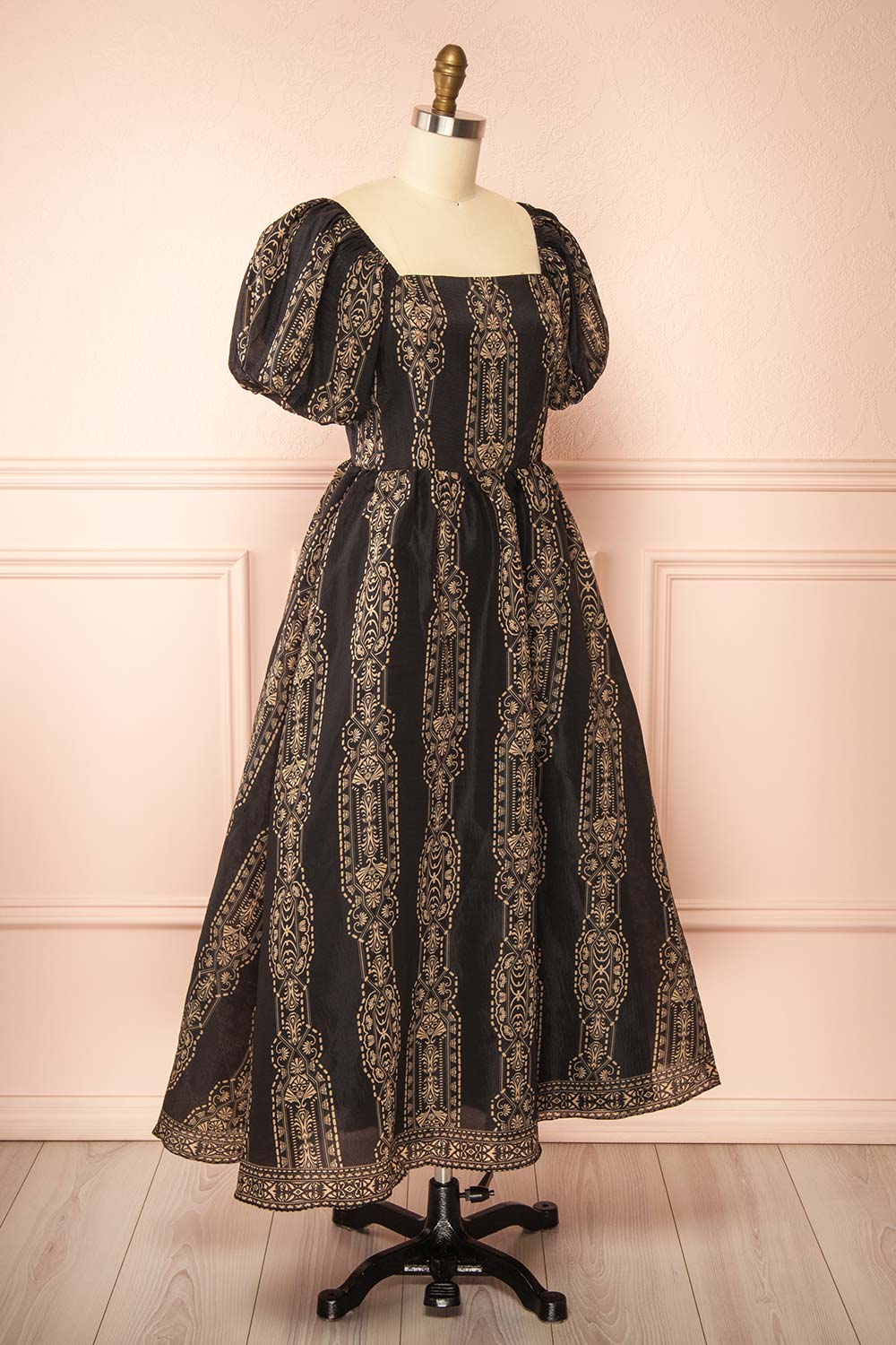 Marcie | Midi Dress with Puffs Sleeves