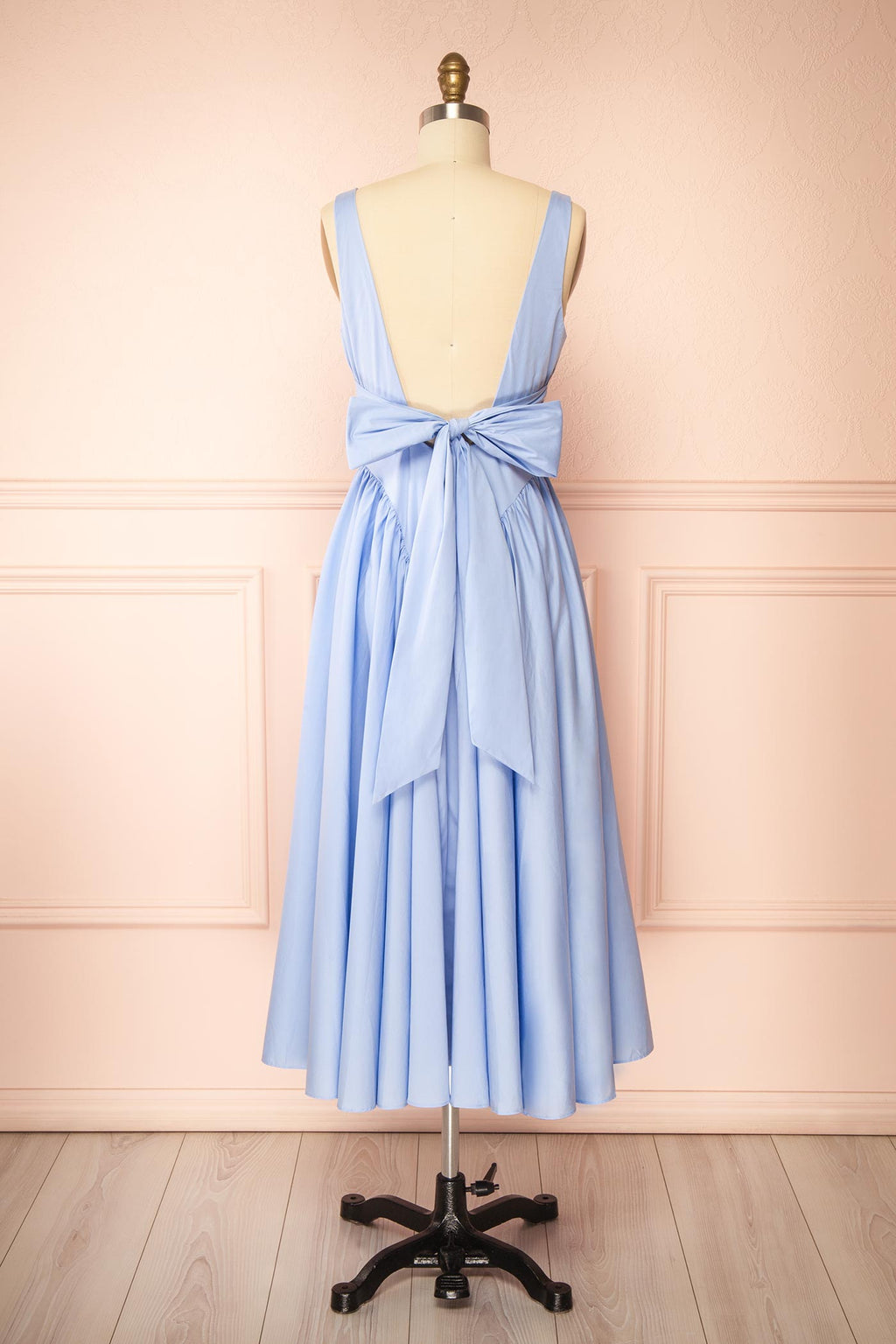 Mariah Blue | A-Line Midi Dress with Ribbons at Back