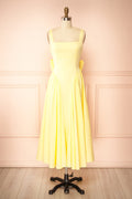 Mariah Yellow | A-Line Midi Dress with Ribbons at Back