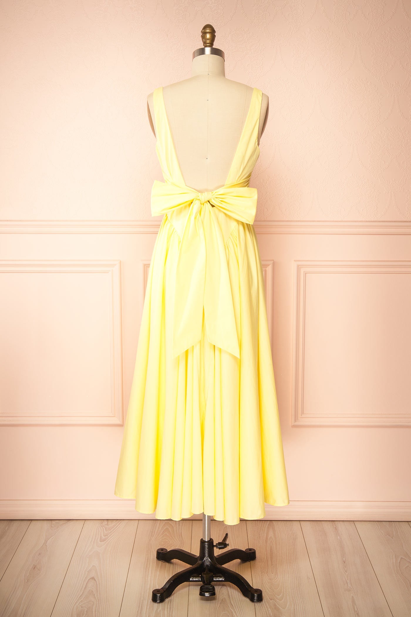 Mariah Yellow | A-Line Midi Dress with Ribbons at Back