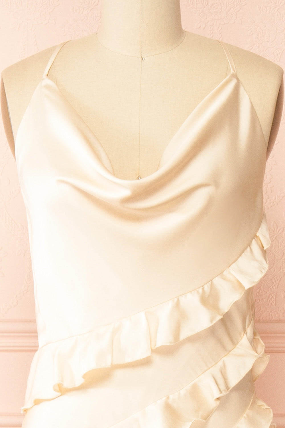 Marieme | Beige Satin Dress with Ruffles