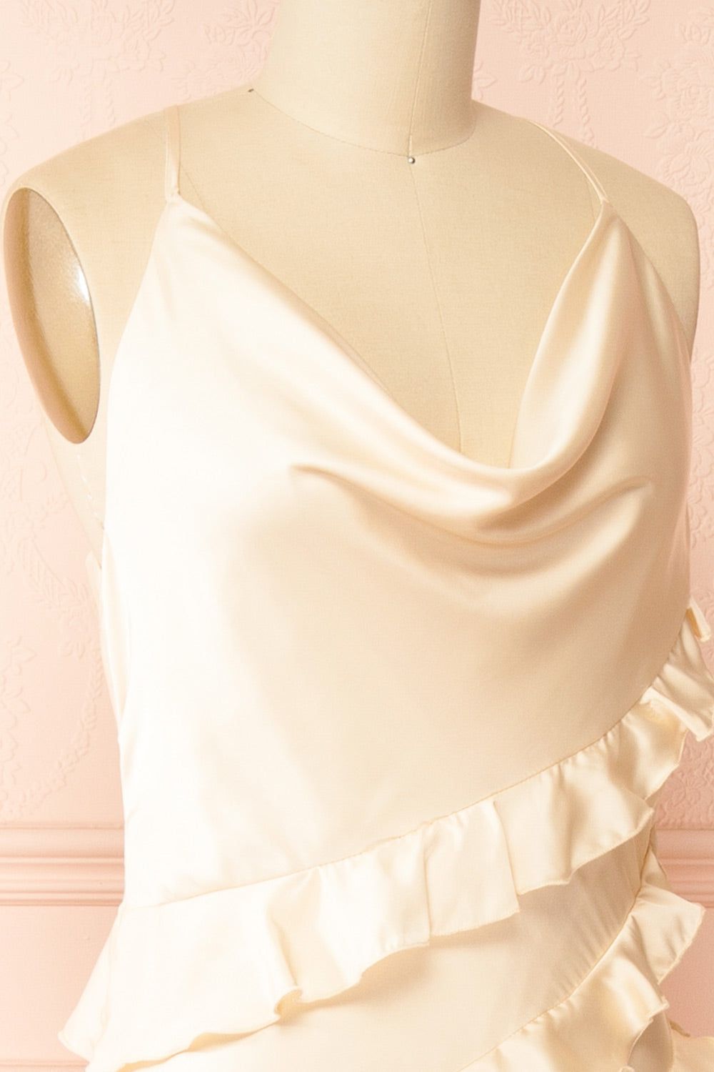 Marieme | Beige Satin Dress with Ruffles