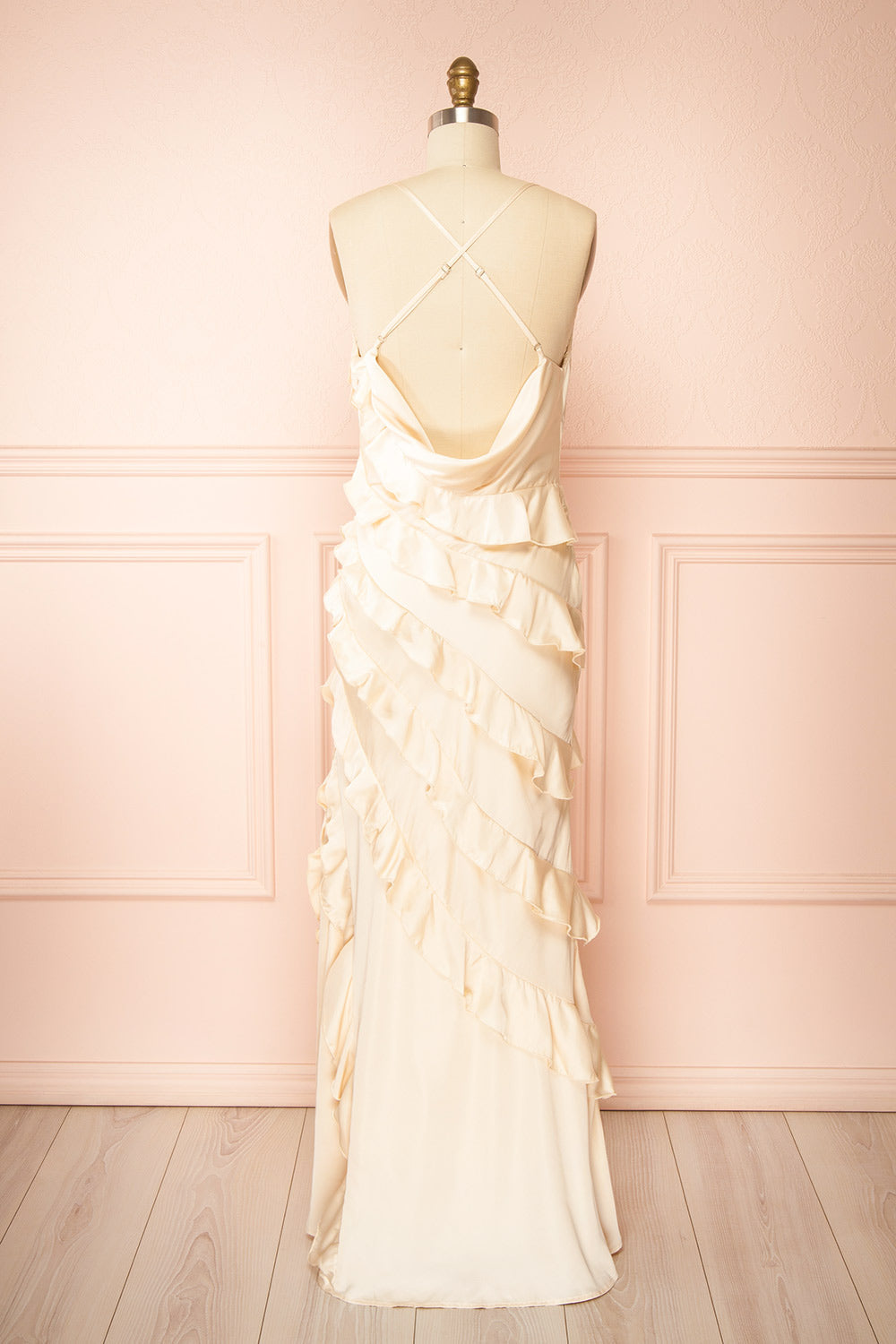 Marieme | Beige Satin Dress with Ruffles