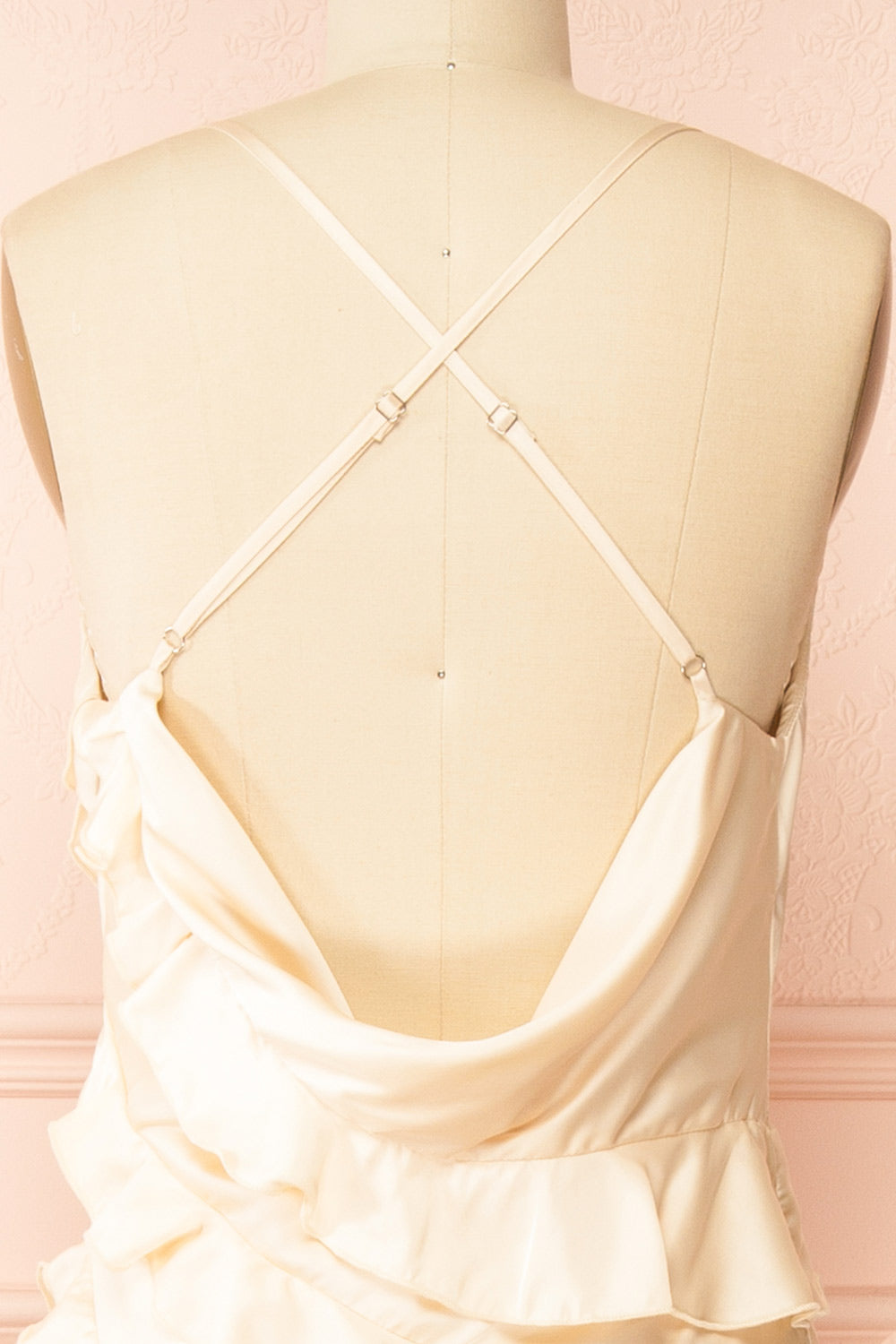 Marieme | Beige Satin Dress with Ruffles