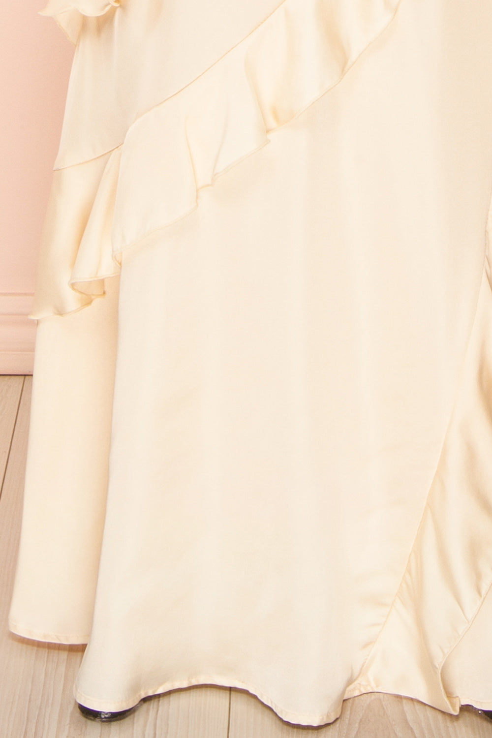 Marieme | Beige Satin Dress with Ruffles