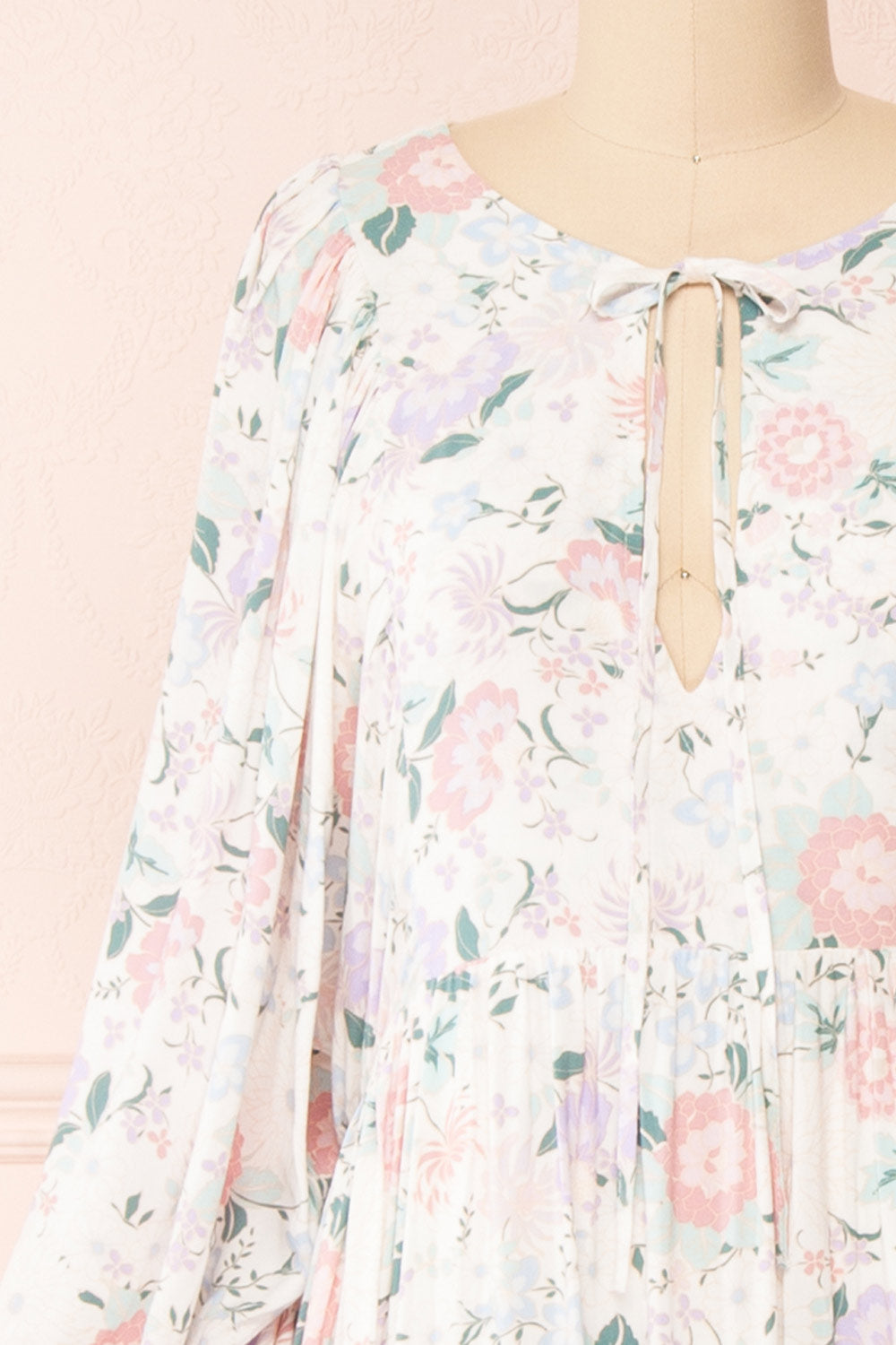 Marla | Long Sleeve White Floral Midi Dress