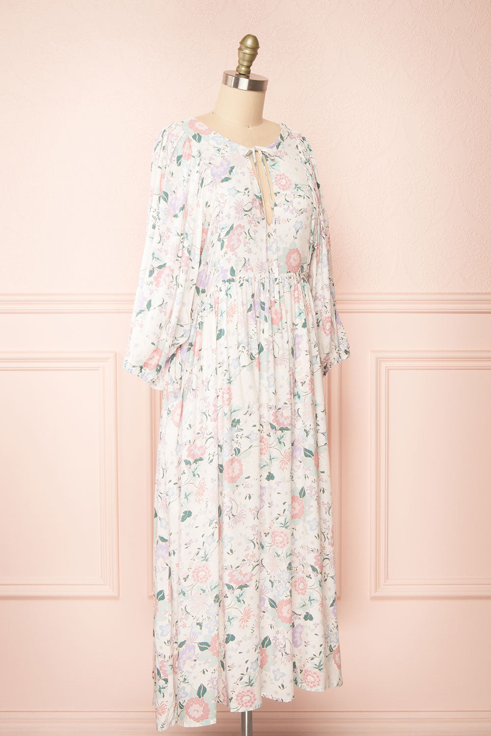 Marla | Long Sleeve White Floral Midi Dress