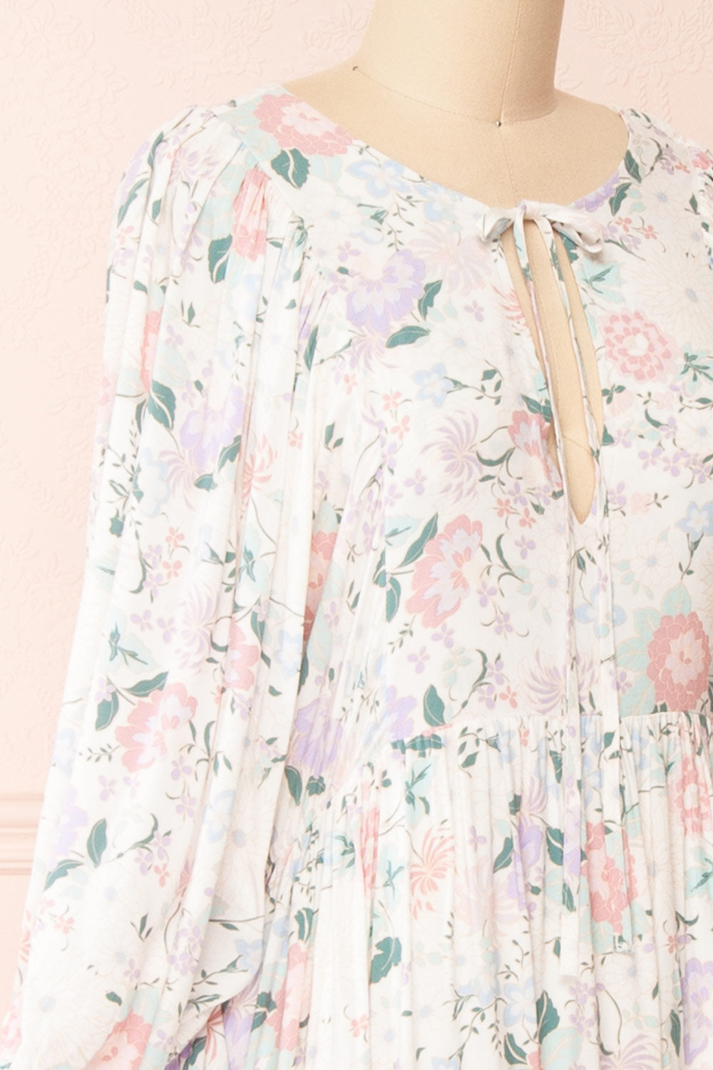 Marla | Long Sleeve White Floral Midi Dress