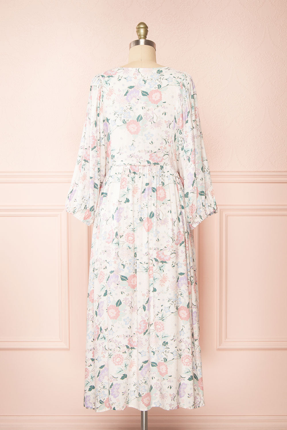 Marla | Long Sleeve White Floral Midi Dress