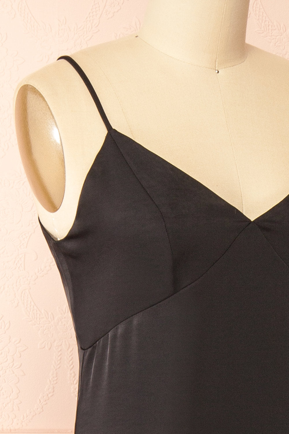 Marlie | Black Satin Midi Dress with Lace