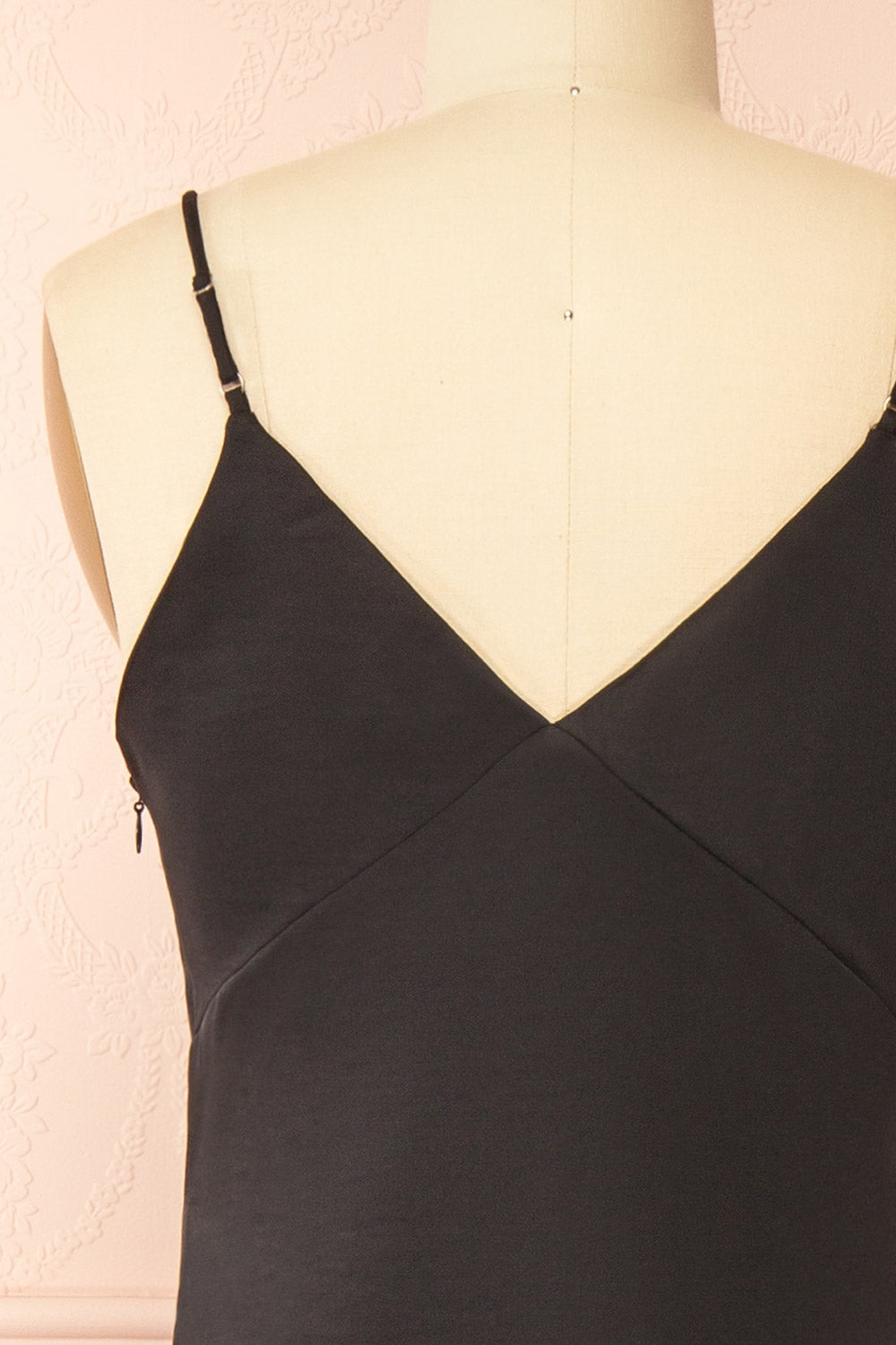 Marlie | Black Satin Midi Dress with Lace
