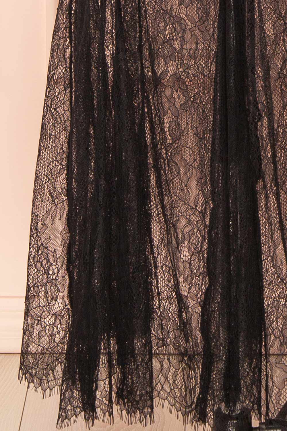 Marlie | Black Satin Midi Dress with Lace